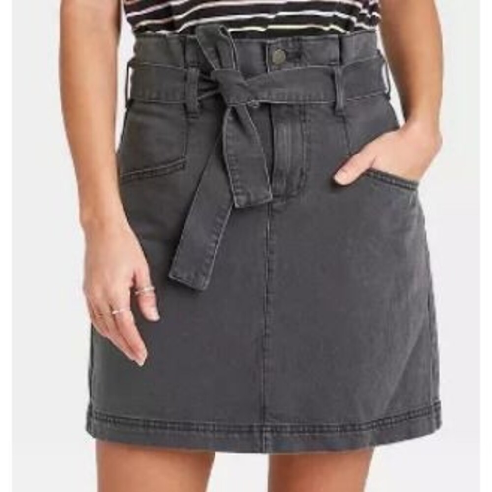 High-Rise Tie-Waist Denim Mini Skirt